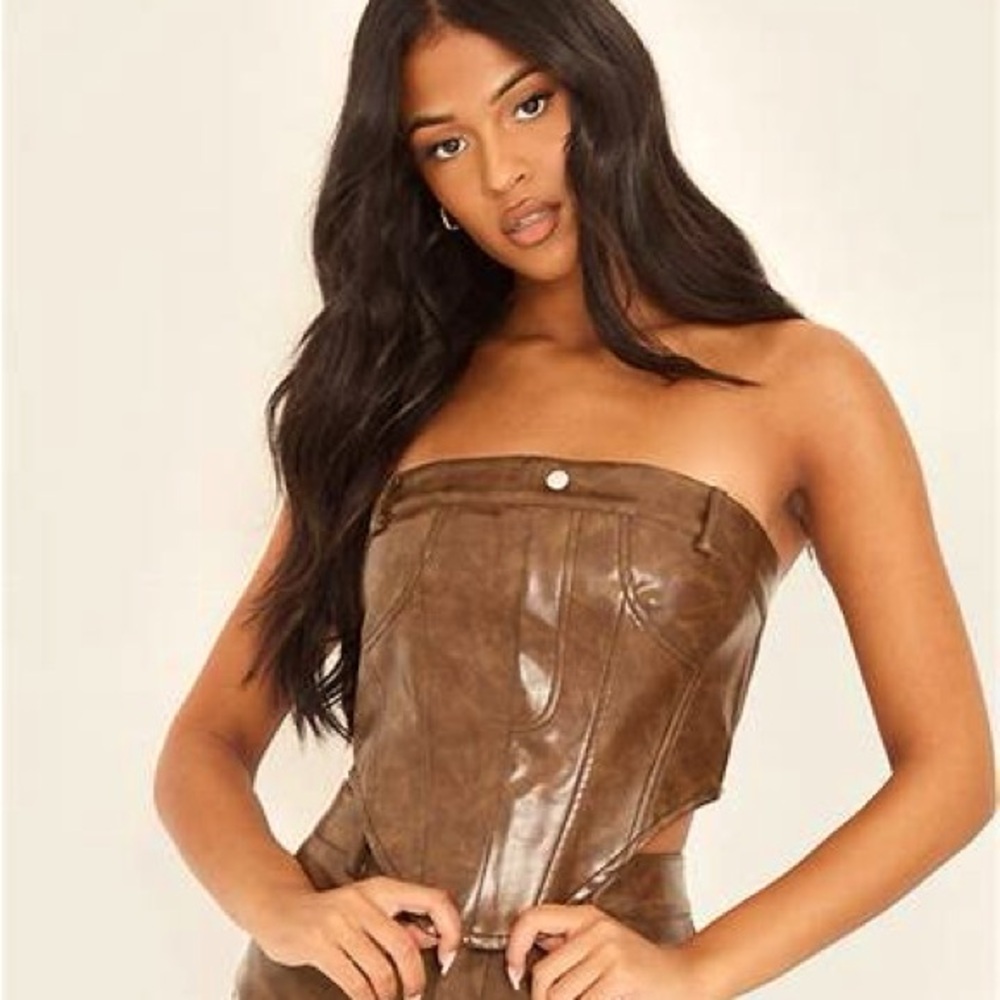 Brown Faux Leather Corset Top NEW 🏷️